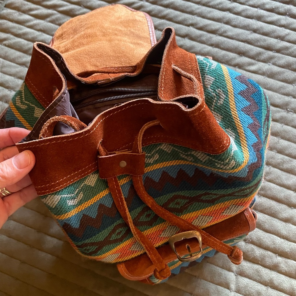 Genuine Leather Aztec Print Backpack - Picture 4 of 9